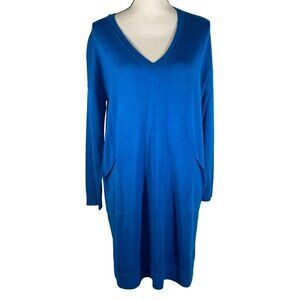 Eileen Fisher merino wool V-neck shift dress pullover women’s XS caribbean blue